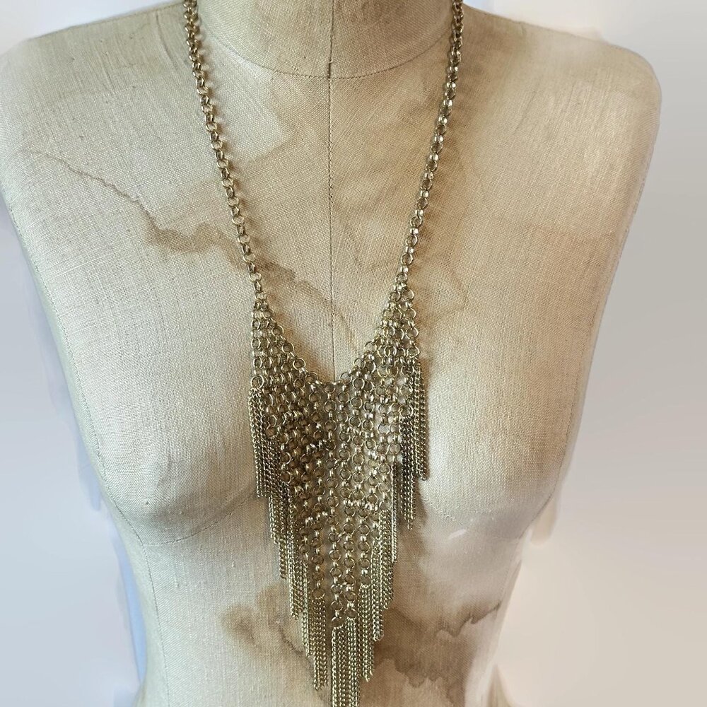 Vintage Bib Necklace, Chainmaille: Chainmail Gold Tone Boho Bohemian Renaissance - Picture 4 of 5